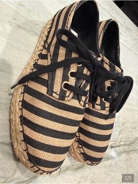 Alice + Olivia Black and Tan Striped Espadrille Lace-Up Sneakers